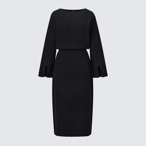 Uniqlo boat neck long sleeve knitted dress, black XS